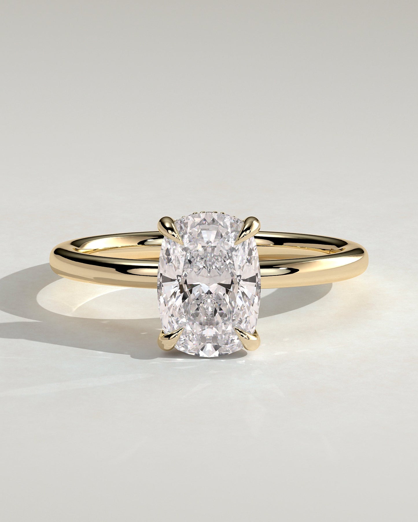 Elongated Cushion Hidden Halo Lab Grown Diamond Engagement Ring