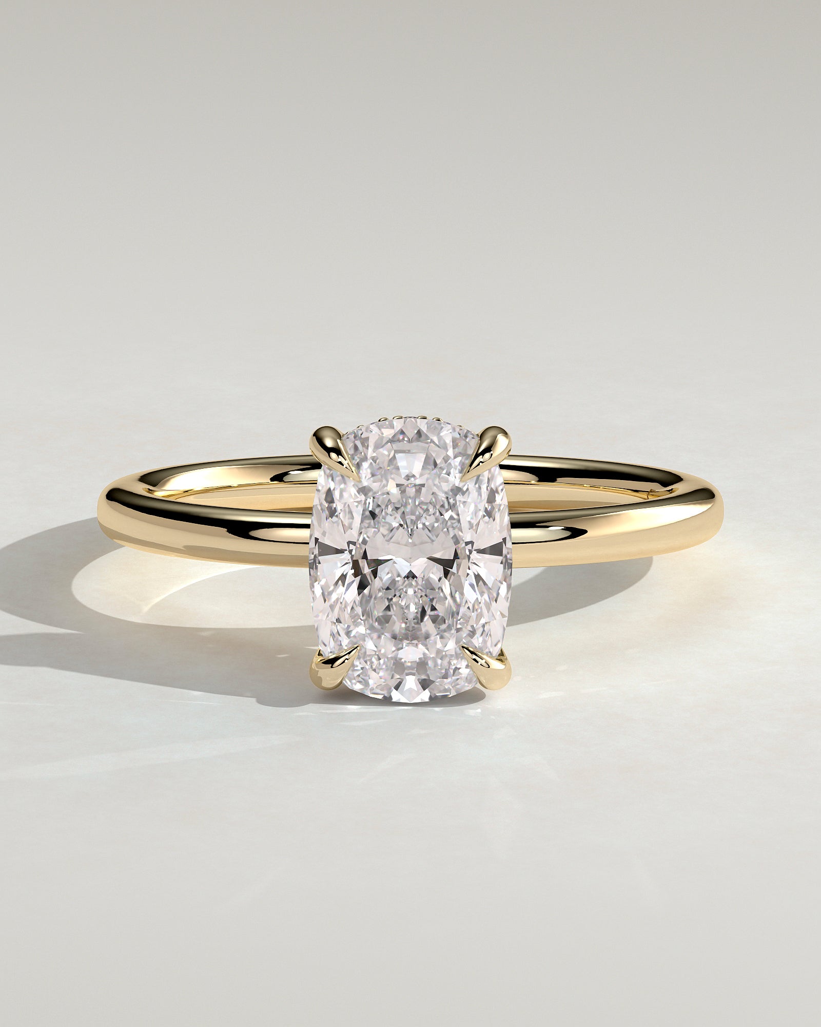 Elongated Cushion Hidden Halo Lab Grown Diamond Engagement Ring