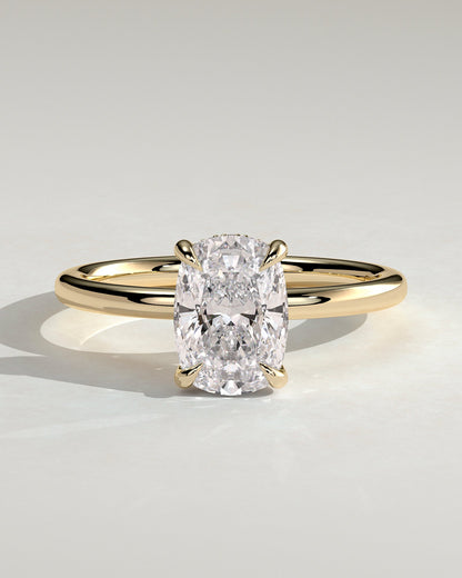 Elongated Cushion Hidden Halo Lab Grown Diamond Engagement Ring