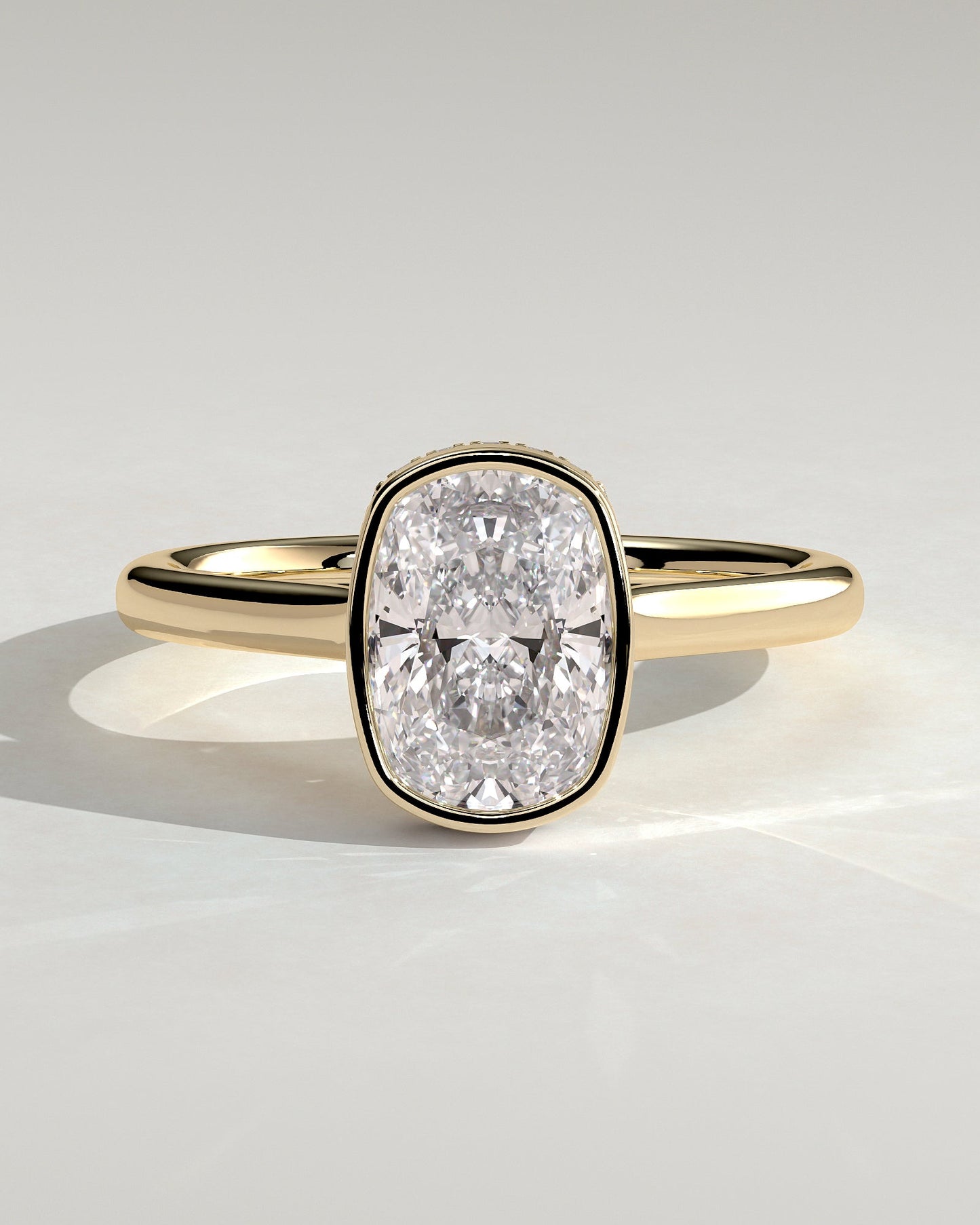 Elongated Cushion Bezel & Hidden Halo Lab Grown Diamond Engagement Ring