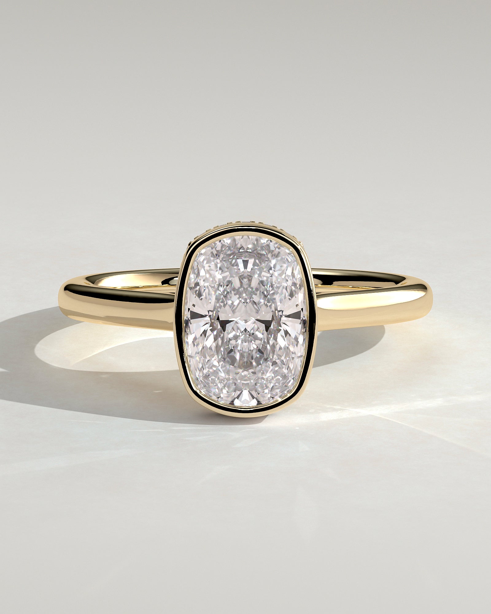 Elongated Cushion Bezel & Hidden Halo Lab Grown Diamond Engagement Ring