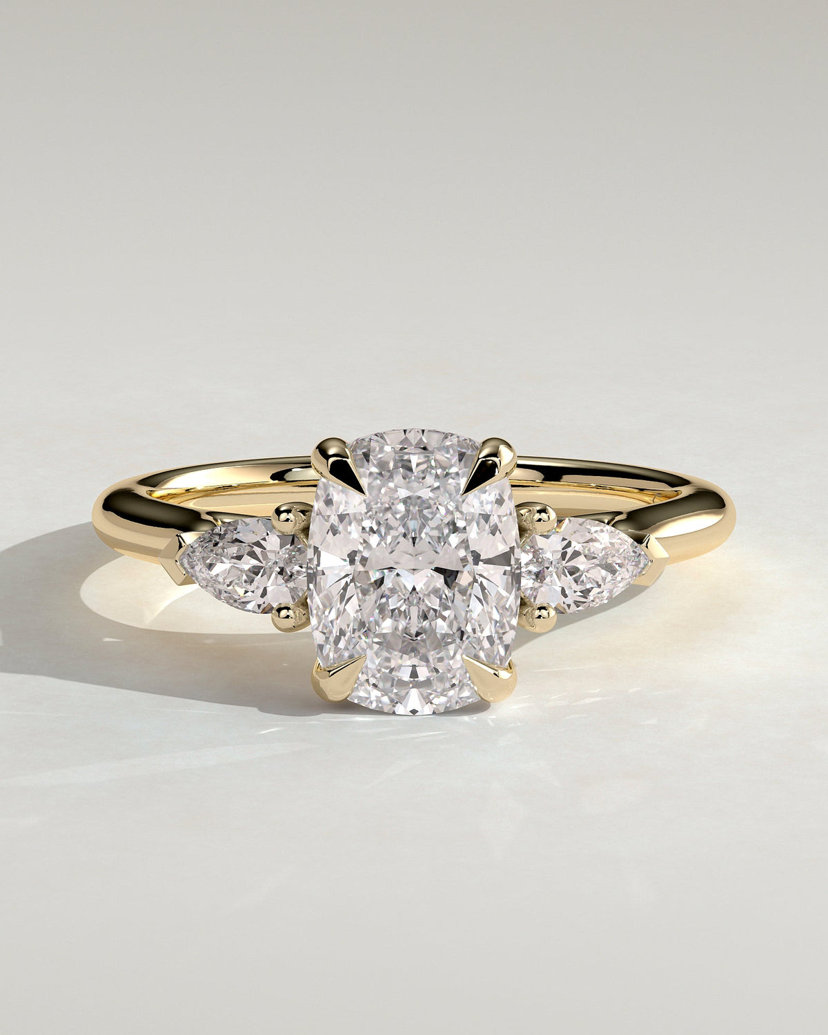 Elongated Cushion Three Stones Lab Grown Diamond Engagement Ring