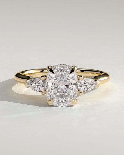 Elongated Cushion Three Stones Lab Grown Diamond Engagement Ring