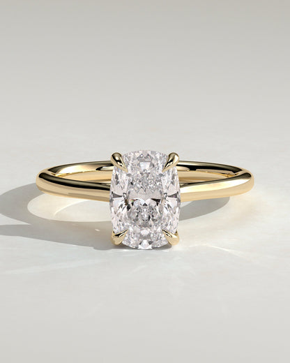 Elongated Cushion Hidden Halo Lab Grown Diamond Engagement Ring