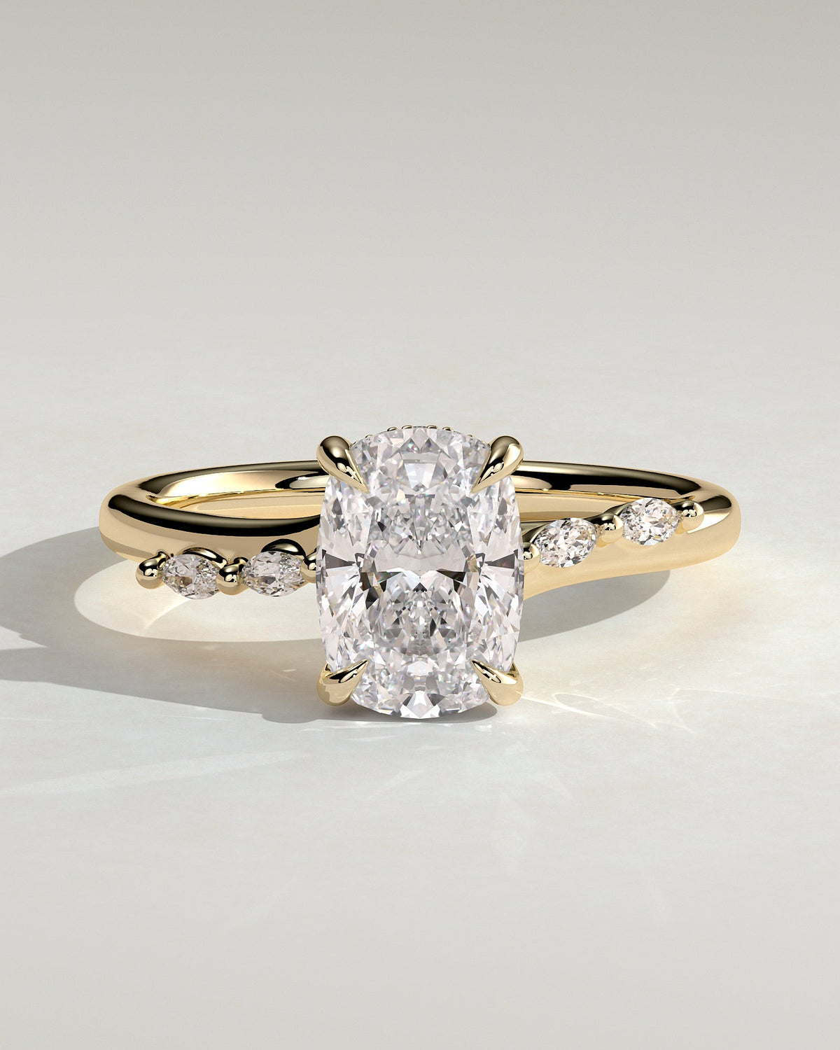 Elongated Cushion Hidden Halo and Pave Lab Grown Diamond Engagement Ring