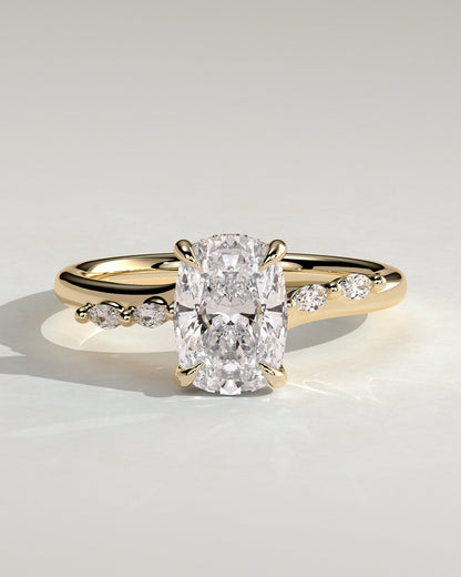 Elongated Cushion Hidden Halo and Pave Lab Grown Diamond Engagement Ring