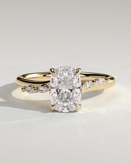 Elongated Cushion Hidden Halo and Pave Lab Grown Diamond Engagement Ring