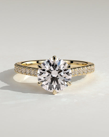 Round Pave and Cathedral Lab Grown Diamond Engagement Ring