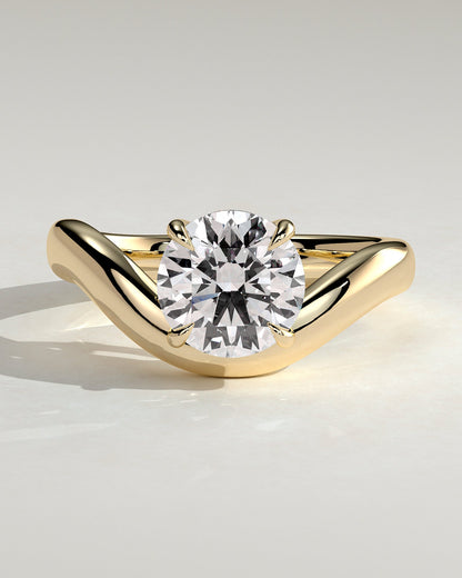 Round Waved Swirl Solitaire Lab Grown Diamond Engagement Ring