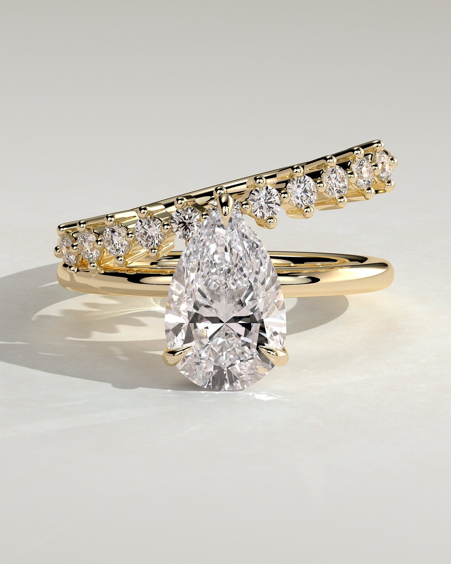 Pear Double Shank Pave and Hidden Halo Lab Grown Diamond Engagement Ring