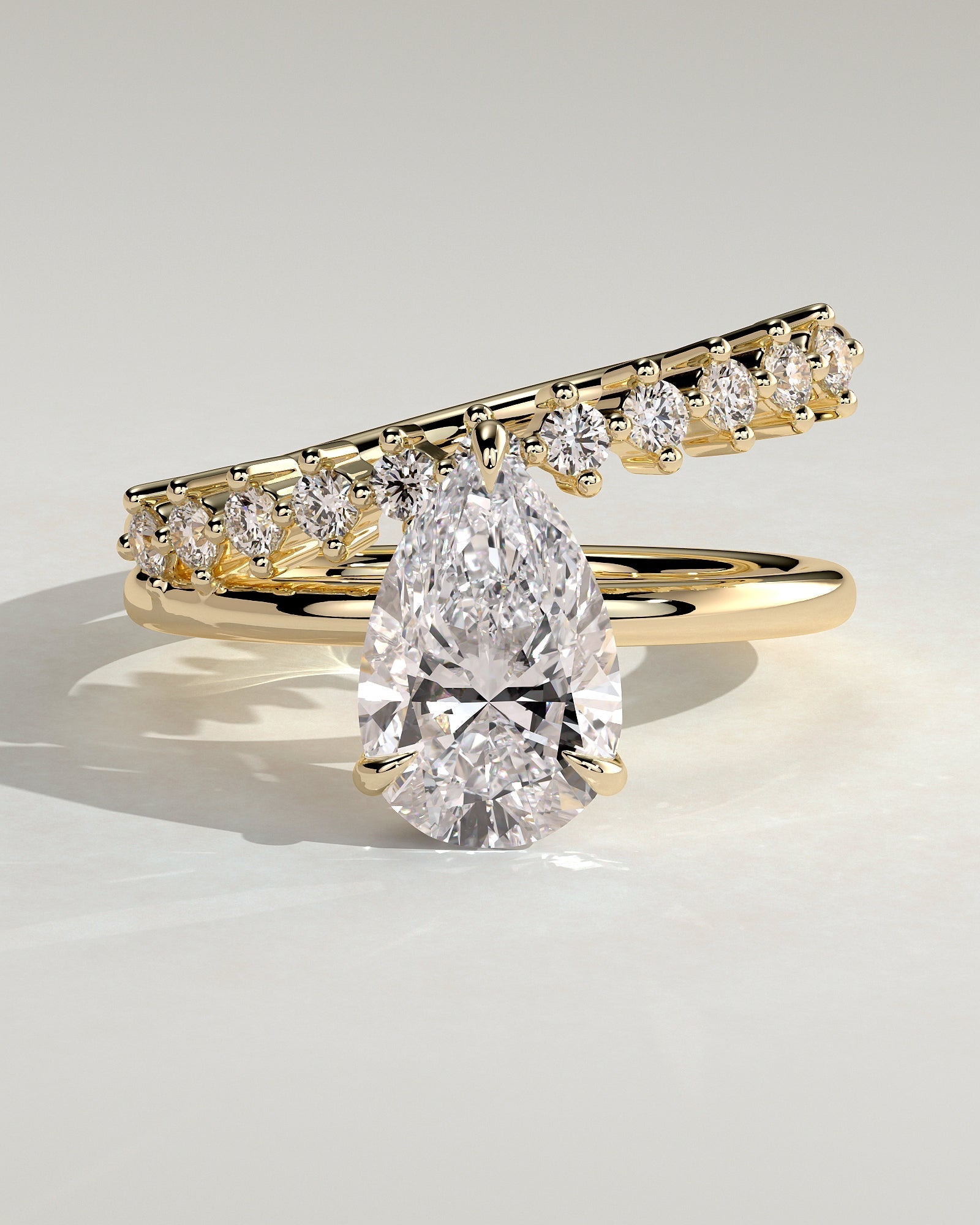 Pear Double Shank Pave and Hidden Halo Lab Grown Diamond Engagement Ring