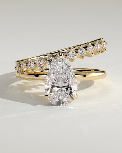 Pear Double Shank Pave and Hidden Halo Lab Grown Diamond Engagement Ring