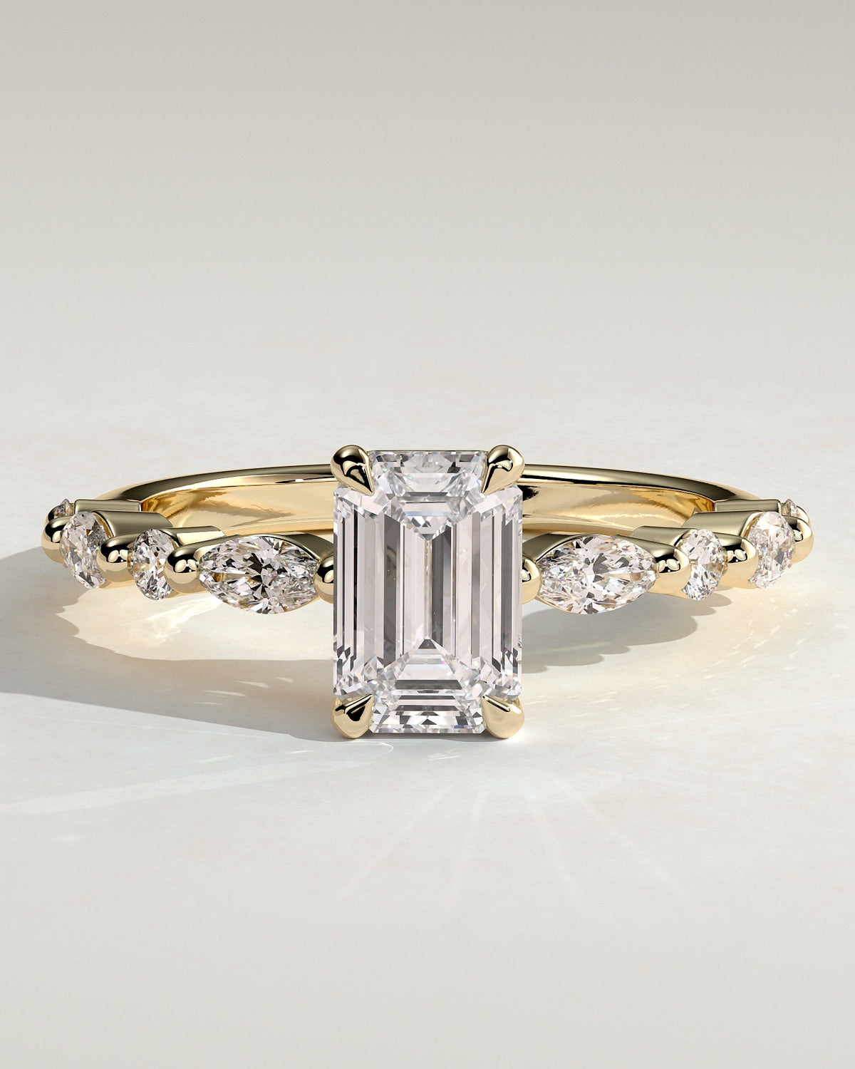 Emerald Alternating Pave Lab Grown Diamond Engagement Ring