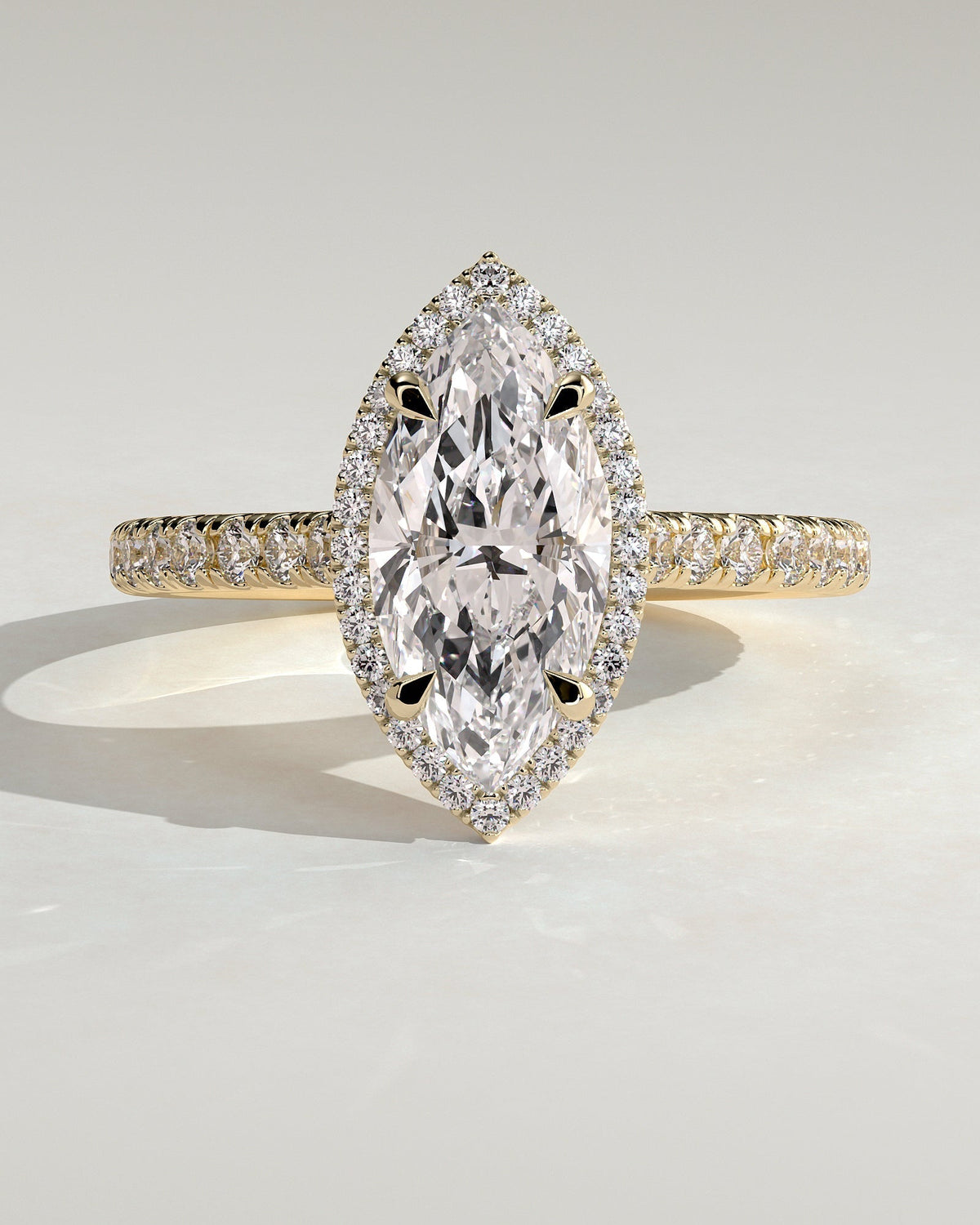 Marquise Halo and Pave Lab Grown Diamond Engagement Ring