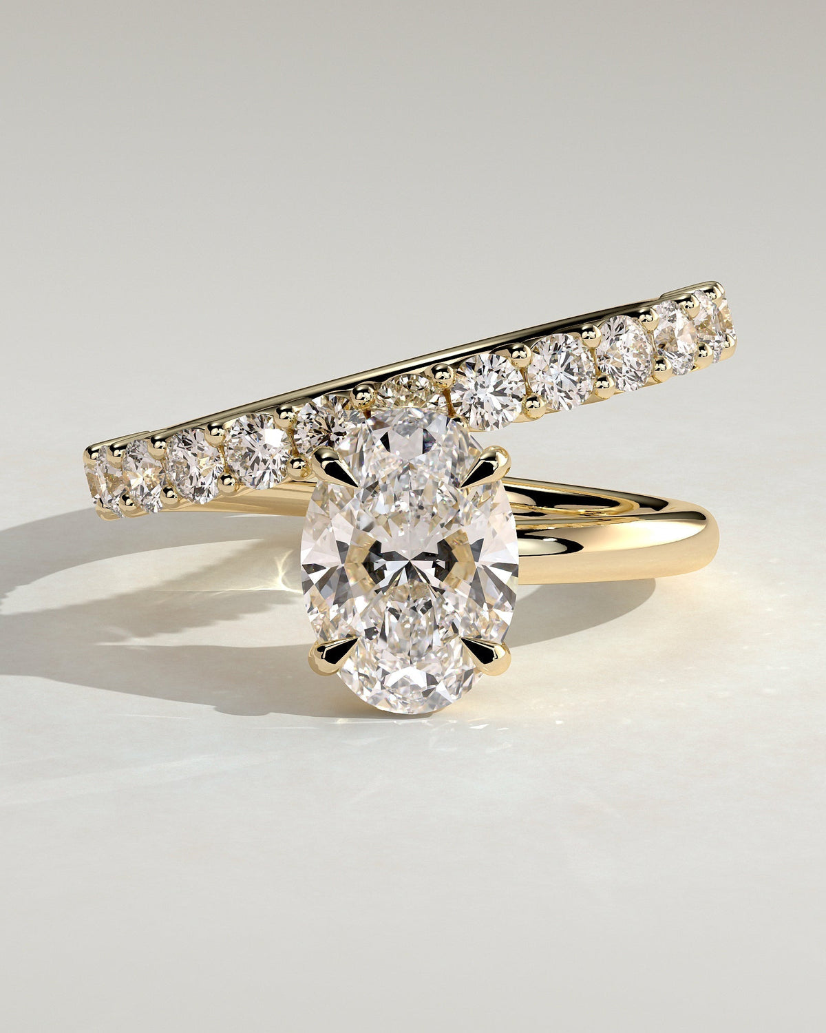Oval Double Swirl Pave Shank Lab Grown Diamond Engagement Ring
