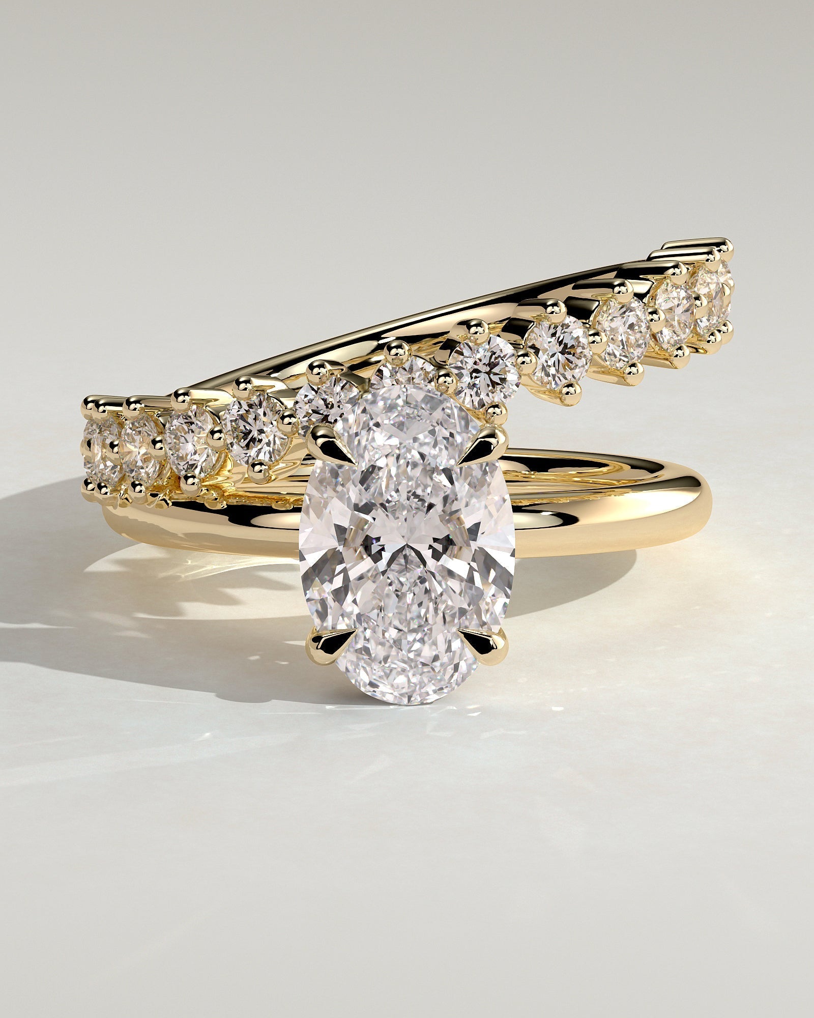 Oval Double Shank Tapered Pave Lab Grown Diamond Engagement Ring
