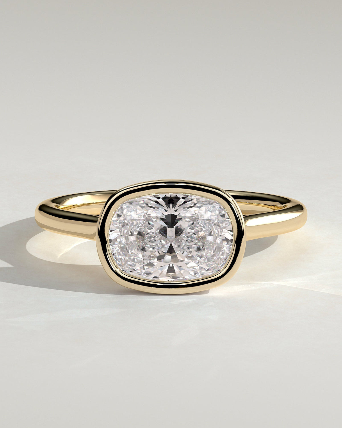 Elongated Cushion East West Bezel Lab Grown Diamond Engagement Ring