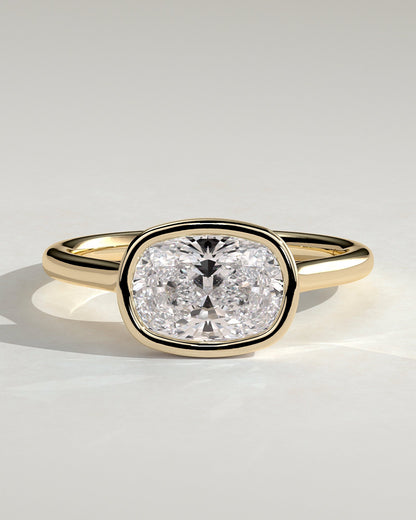 Elongated Cushion East West Bezel Lab Grown Diamond Engagement Ring