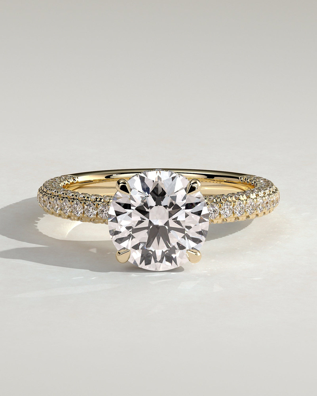 Round Hidden Halo and Triple Pave Lab Grown Diamond Engagement Ring