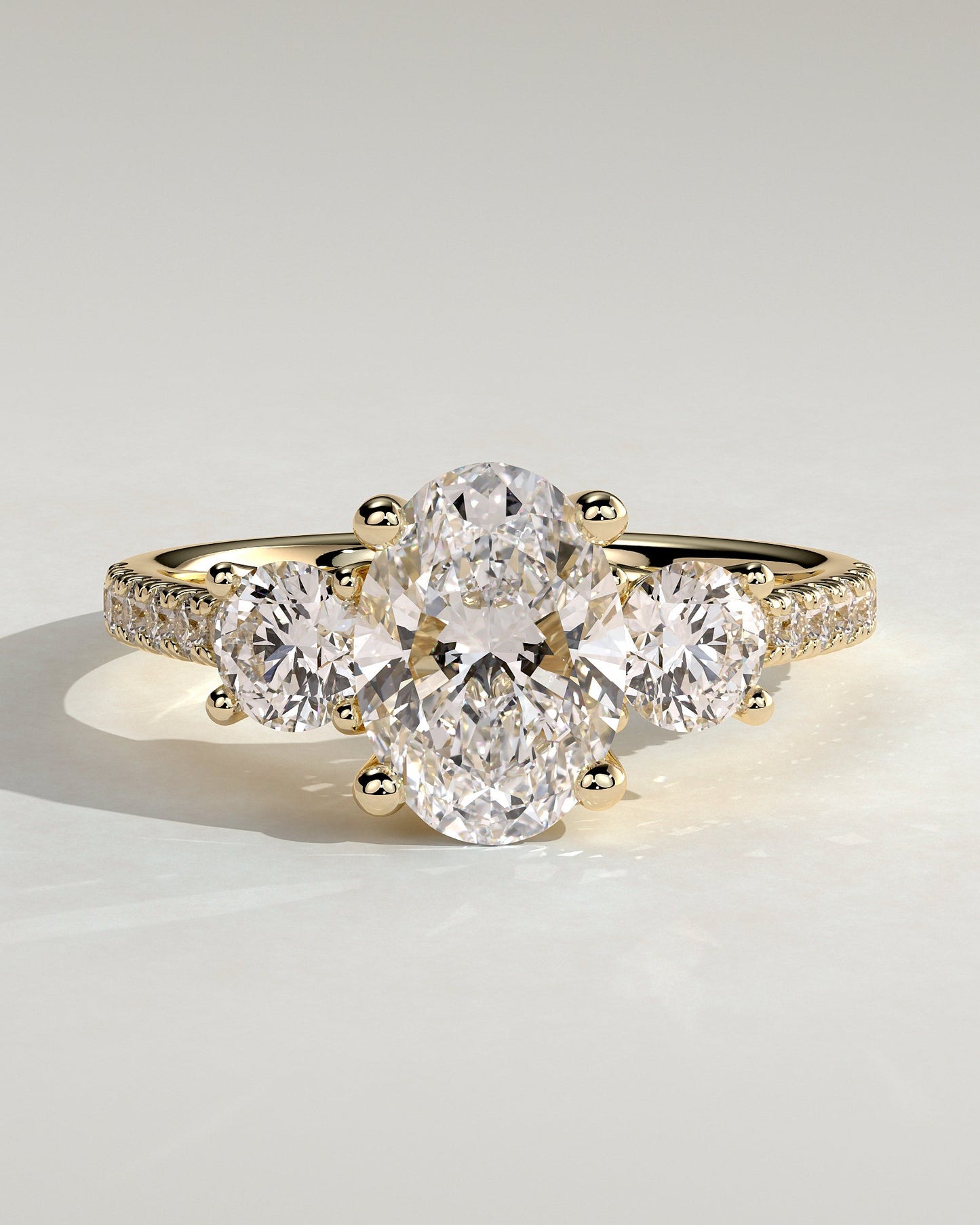 Oval Three Stones and Pave Lab Grown Diamond Engagement Ring