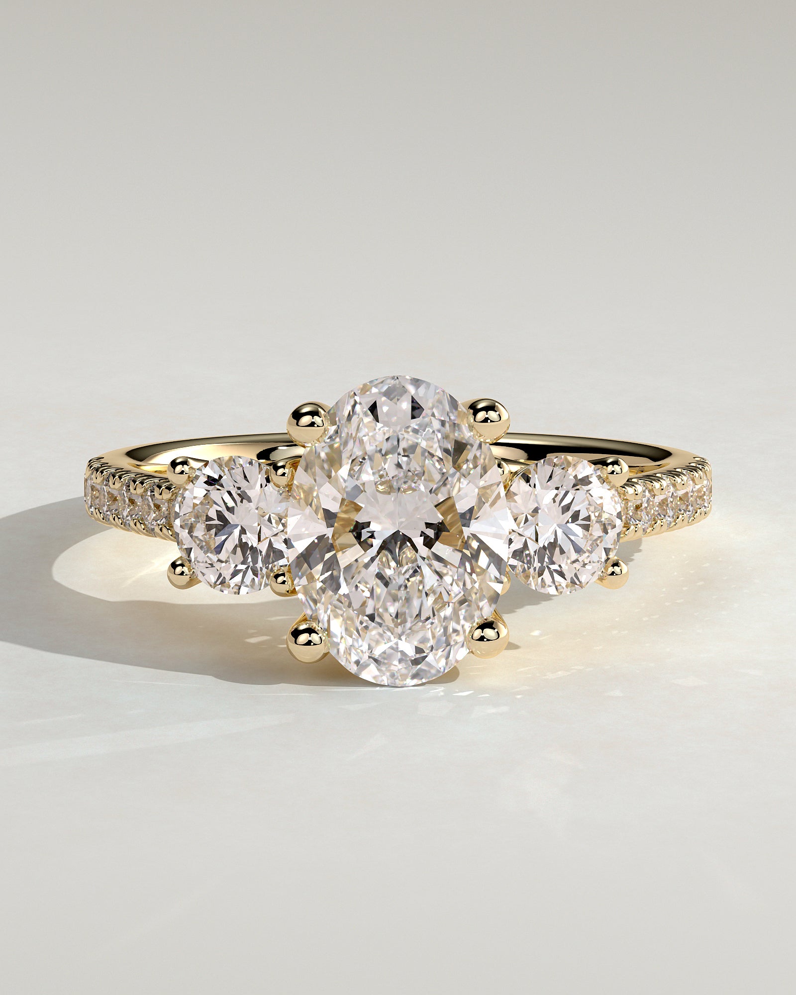 Oval Three Stones and Pave Lab Grown Diamond Engagement Ring