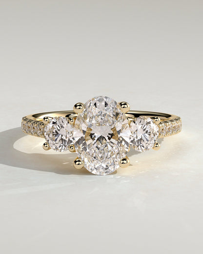 Oval Three Stones and Pave Lab Grown Diamond Engagement Ring