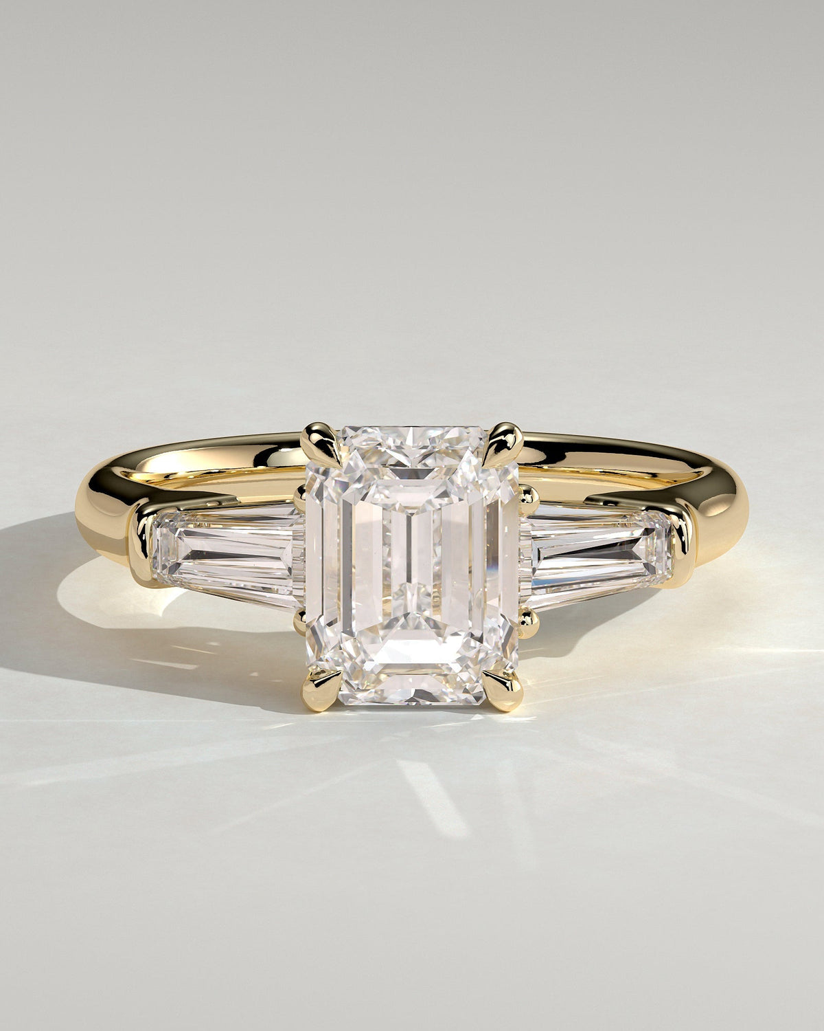 Emerald Three Stones Lab Grown Diamond Engagement Ring