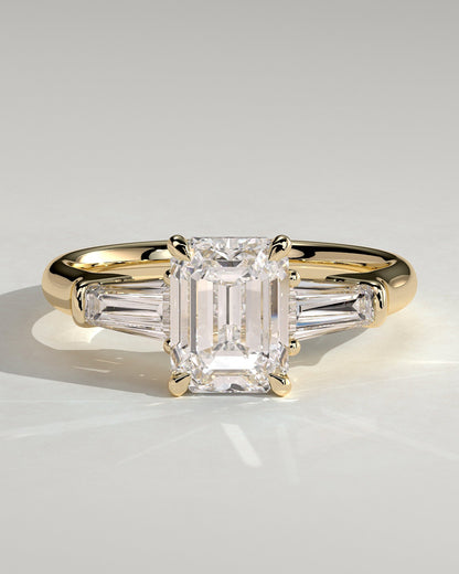 Emerald Three Stones Lab Grown Diamond Engagement Ring