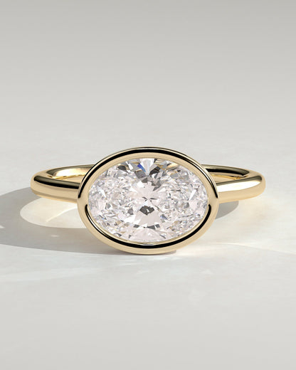 Oval Bezel East West Solitaire Lab Grown Diamond Engagement Ring