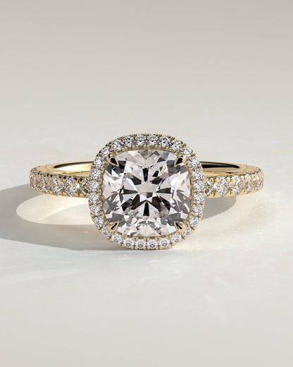 Cushion Halo and Pave Lab Grown Diamond Engagement Ring