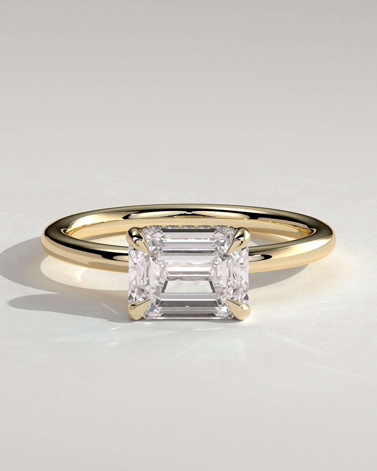 Emerald East West Hidden Halo Lab Grown Diamond Engagement Ring