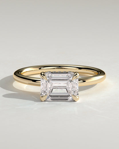 Emerald East West Hidden Halo Lab Grown Diamond Engagement Ring