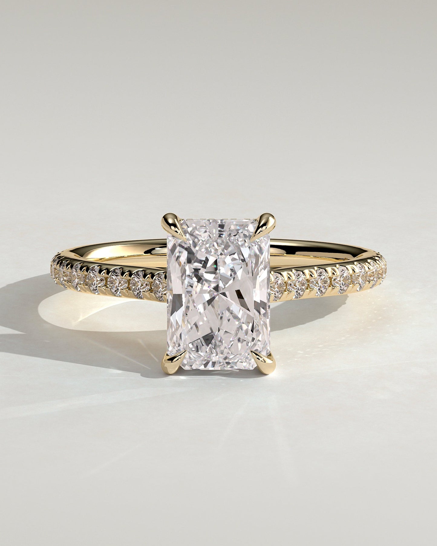 Radiant Hidden Halo and Pave Lab Grown Diamond Engagement Ring