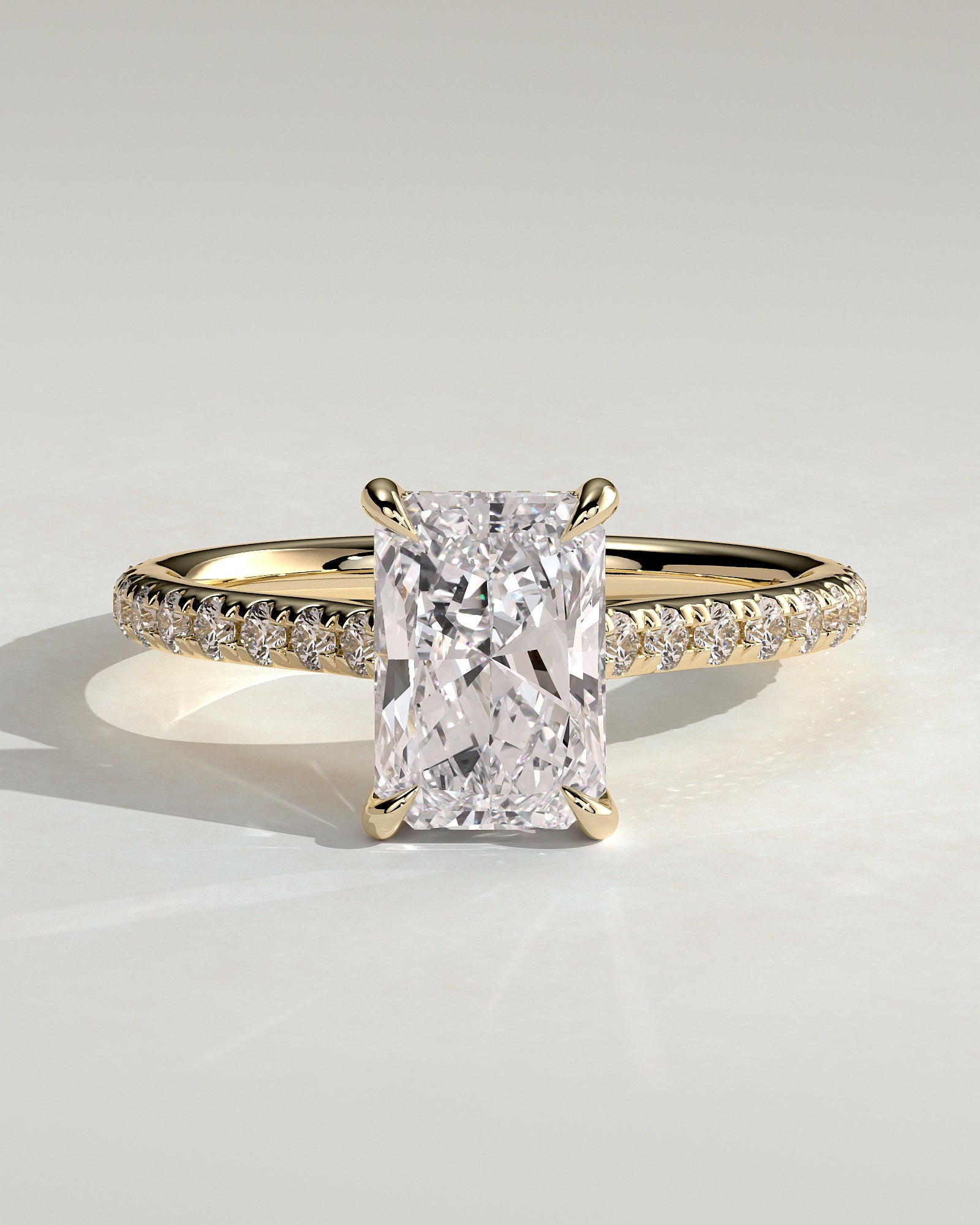Radiant Hidden Halo and Pave Lab Grown Diamond Engagement Ring