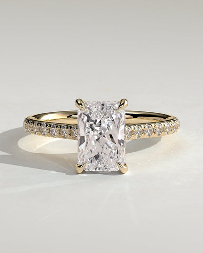 Radiant Hidden Halo and Pave Lab Grown Diamond Engagement Ring