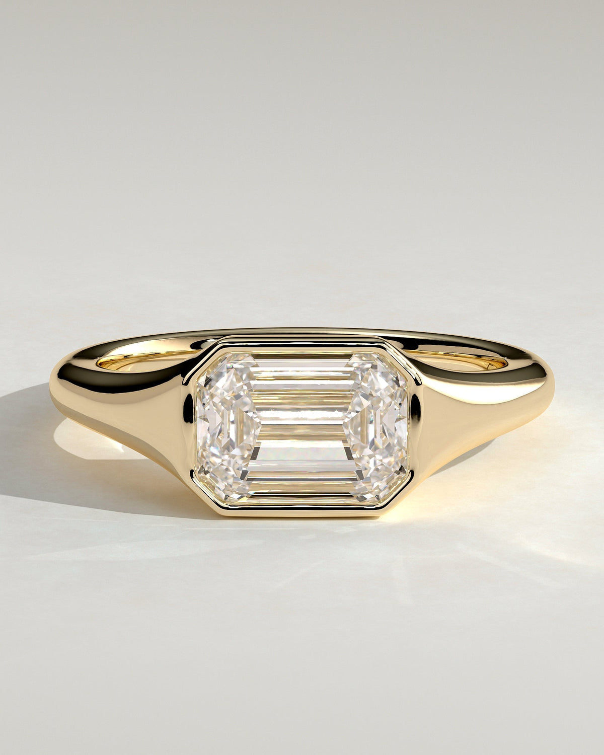 Emerald Signet Solitaire Lab Grown Diamond Engagement Ring