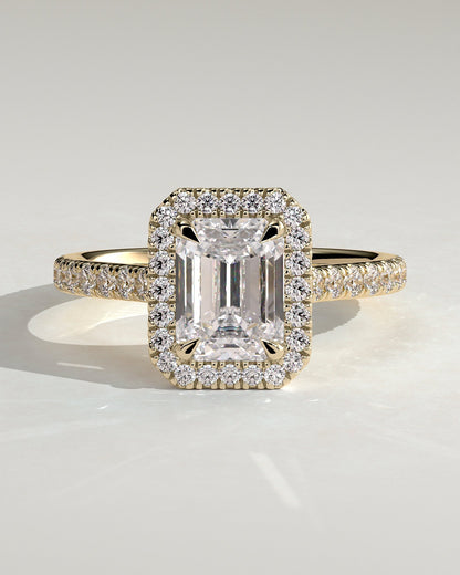 Emerald Halo and Pave Lab Grown Diamond Engagement Ring