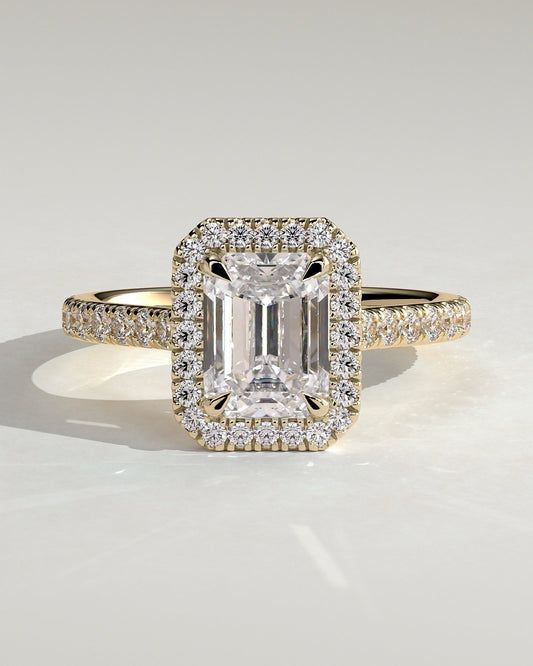 Emerald Halo and Pave Lab Grown Diamond Engagement Ring