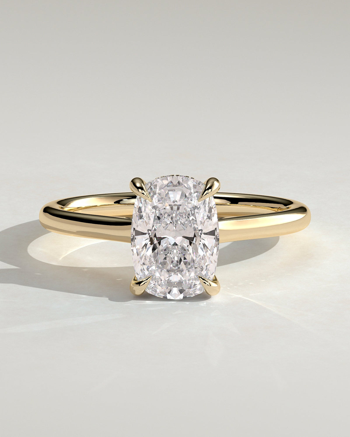 Elongated Cushion Hidden Halo Lab Grown Diamond Engagement Ring