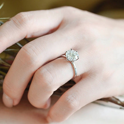 Stunning 3.0 CT Round Moissanite Engagement Ring with Hidden Halo Design