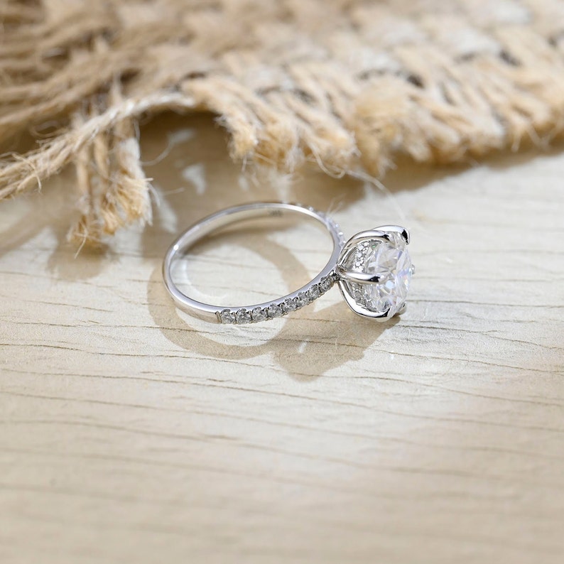 Stunning 3.0 CT Round Moissanite Engagement Ring with Hidden Halo & Pave Design