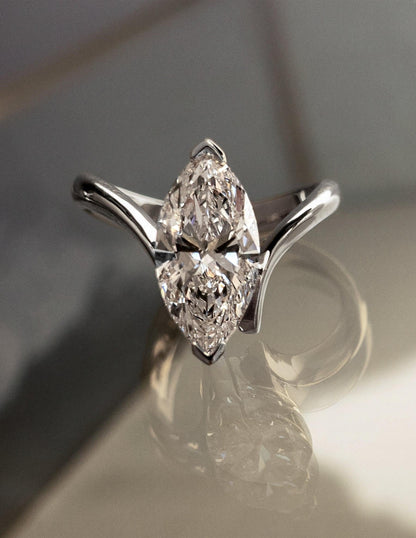 2 CT Marquise Unique Swirl Solitaire Lab Grown Engagement Ring