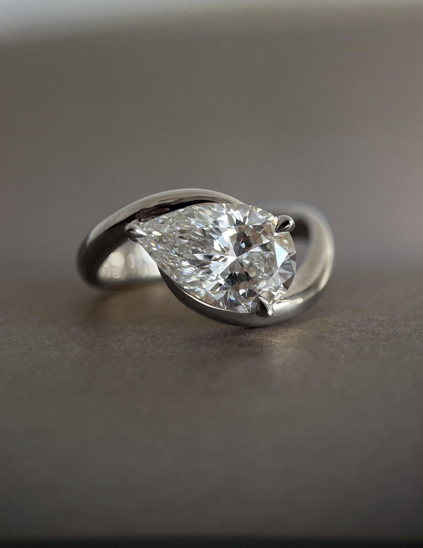 2.5 CT Pear East West Swirl Solitaire Lab Grown Engagement Ring