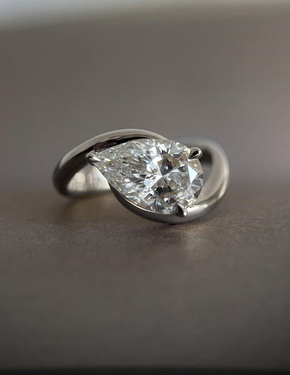 2.5 CT Pear East West Swirl Solitaire Lab Grown Engagement Ring