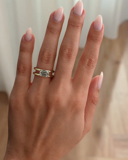 Emerald Double Shank Solitaire Lab Grown Diamond Engagement Ring
