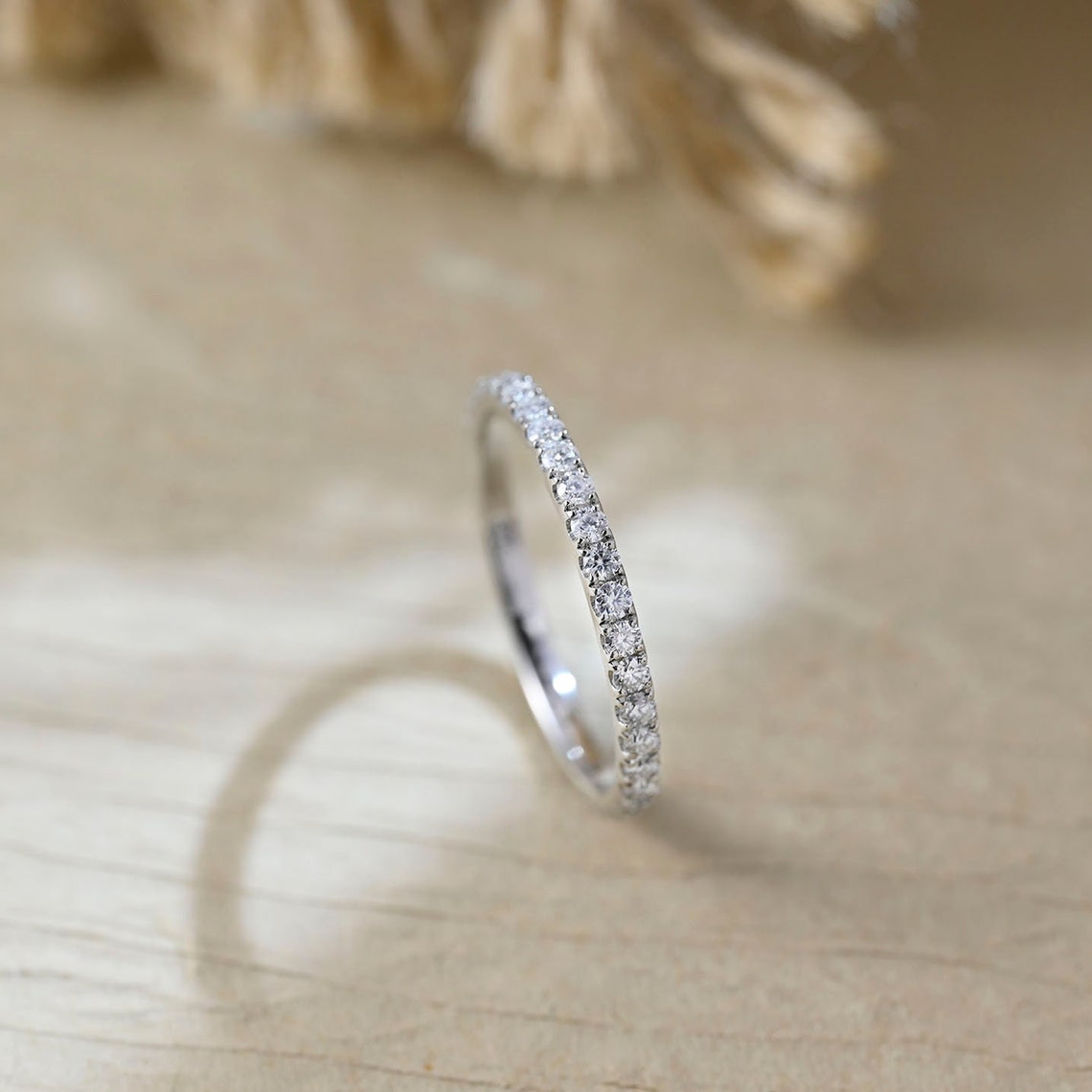 Stunning 0.6 CT Round Moissanite Stones Full Eternity Wedding Band 1