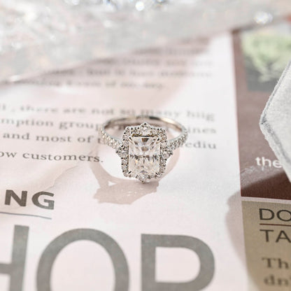 Stunning 3.0 CT Radiant Moissanite Engagement Ring with Halo & Pave Design 1