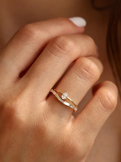 Marquise Cut Cluster Styled Lab Grown Diamond Engagement Ring