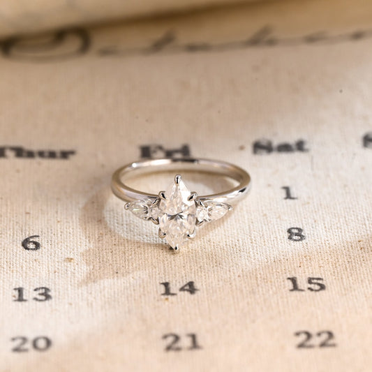 Stunning 3.0 CT Marquise Cut Moissanite Engagement Ring with 3 Stones Design 1