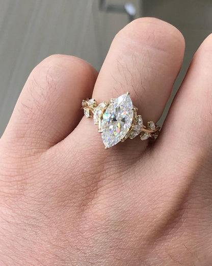 1.58 CT Marquise Moissanite Twig Engagement Ring (US Size 6.75 Ready To Ship)